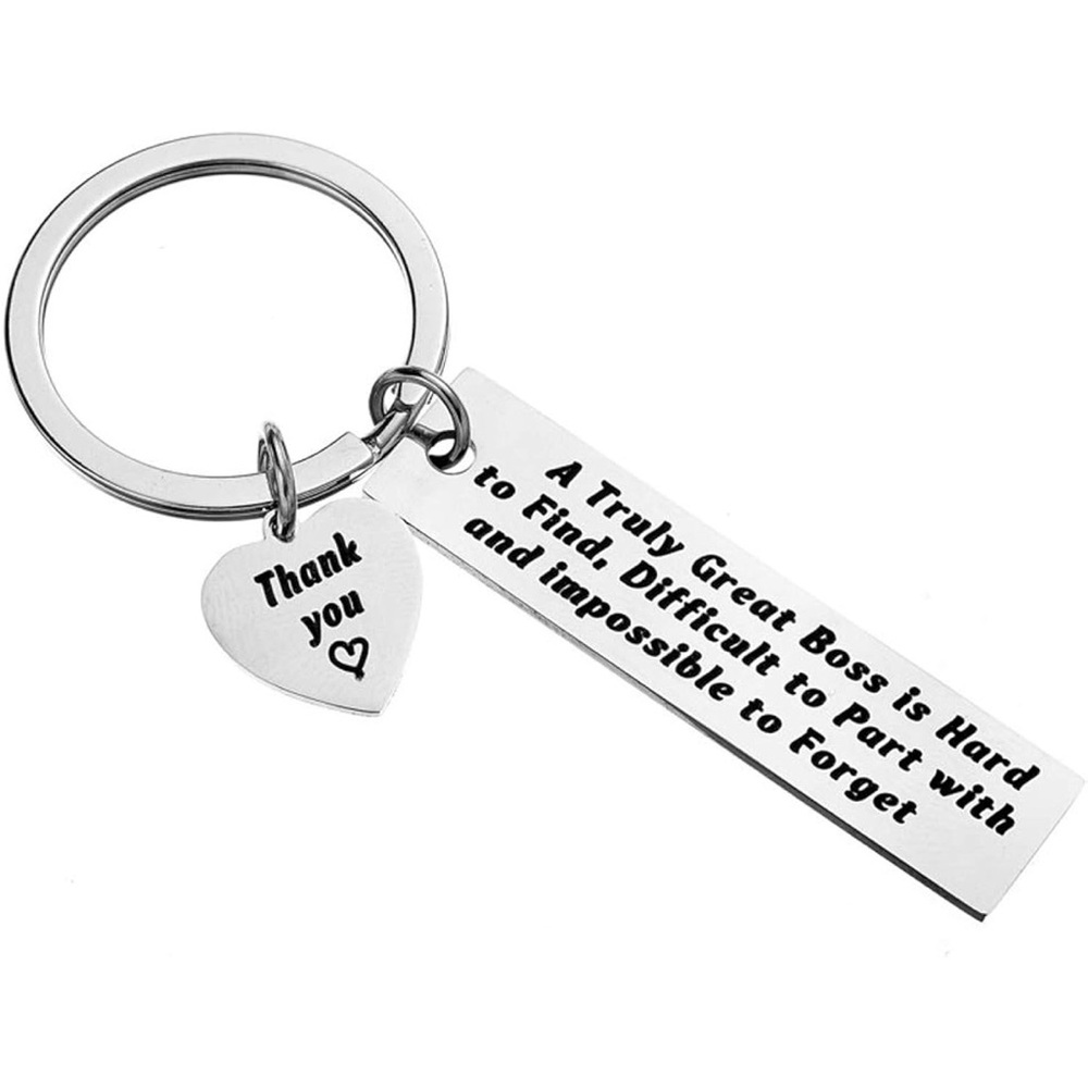 Thank You Boss Silver Key Holder with Heart Charm NWOT